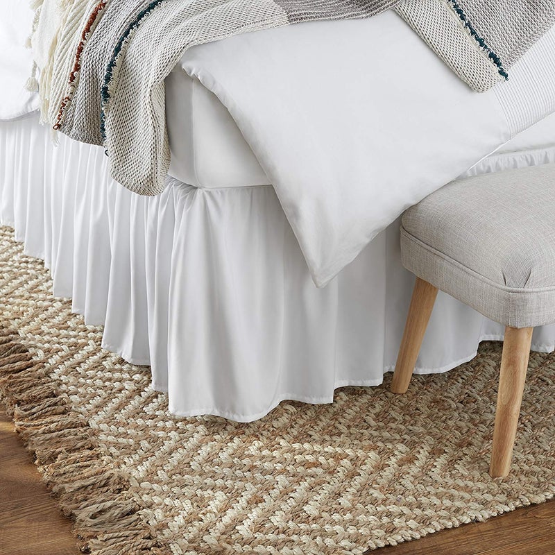 KRISHNA Ruffled Bed Skirt with Split Corners Queen, 100% Microfiber Hotel Quality, 18 Inch Drop Dust Ruffle Gathered Bedskirt with Platform, 60" x 80", White - Image 3